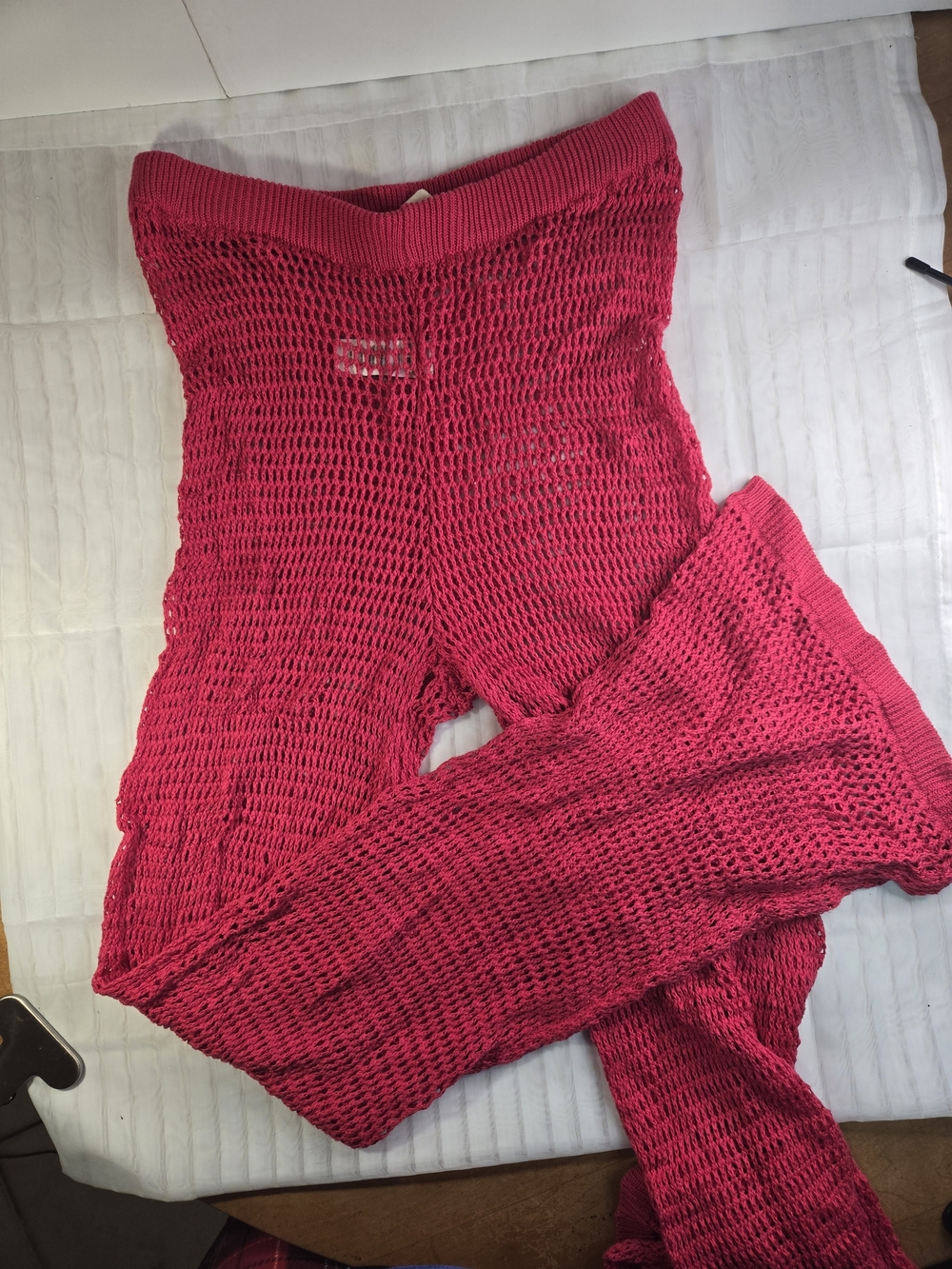 Bright Pink Knit Wide-Leg Pants